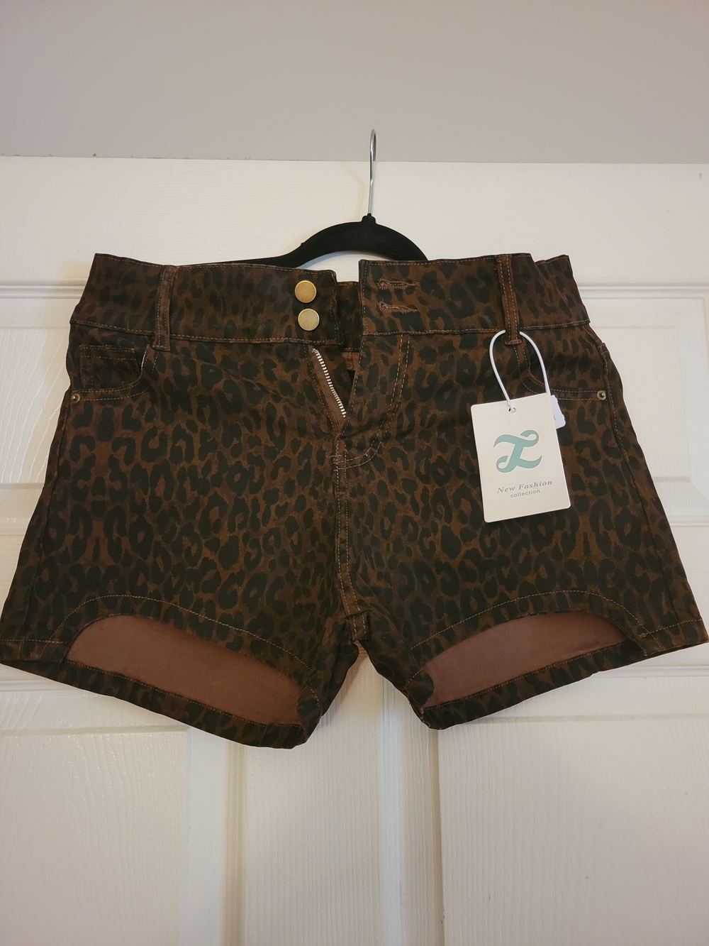 Women's Leopard Print Brown Denim Shorts